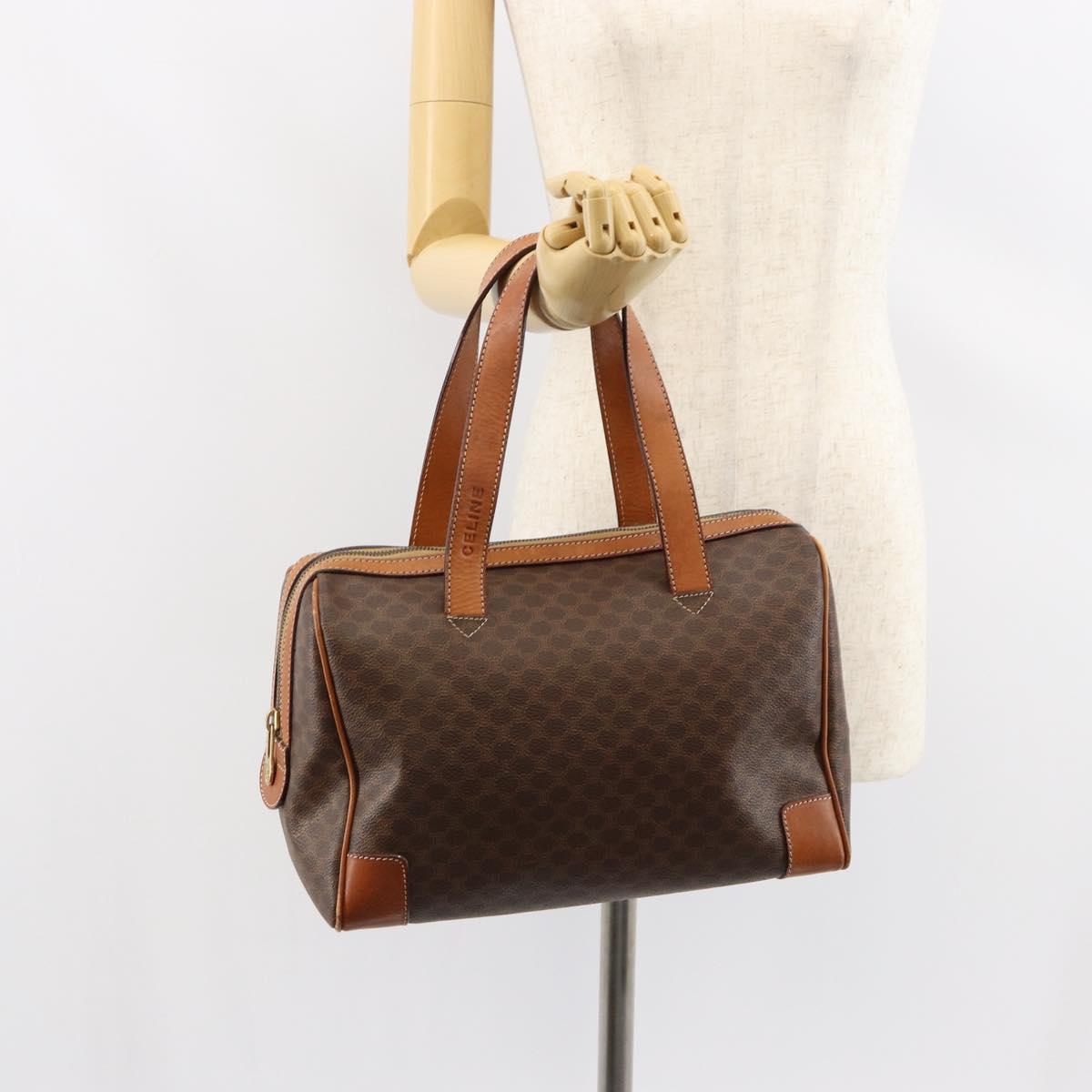 CELINE Macadam Canvas Hand Bag PVC Leather Brown Gold Auth ep11458