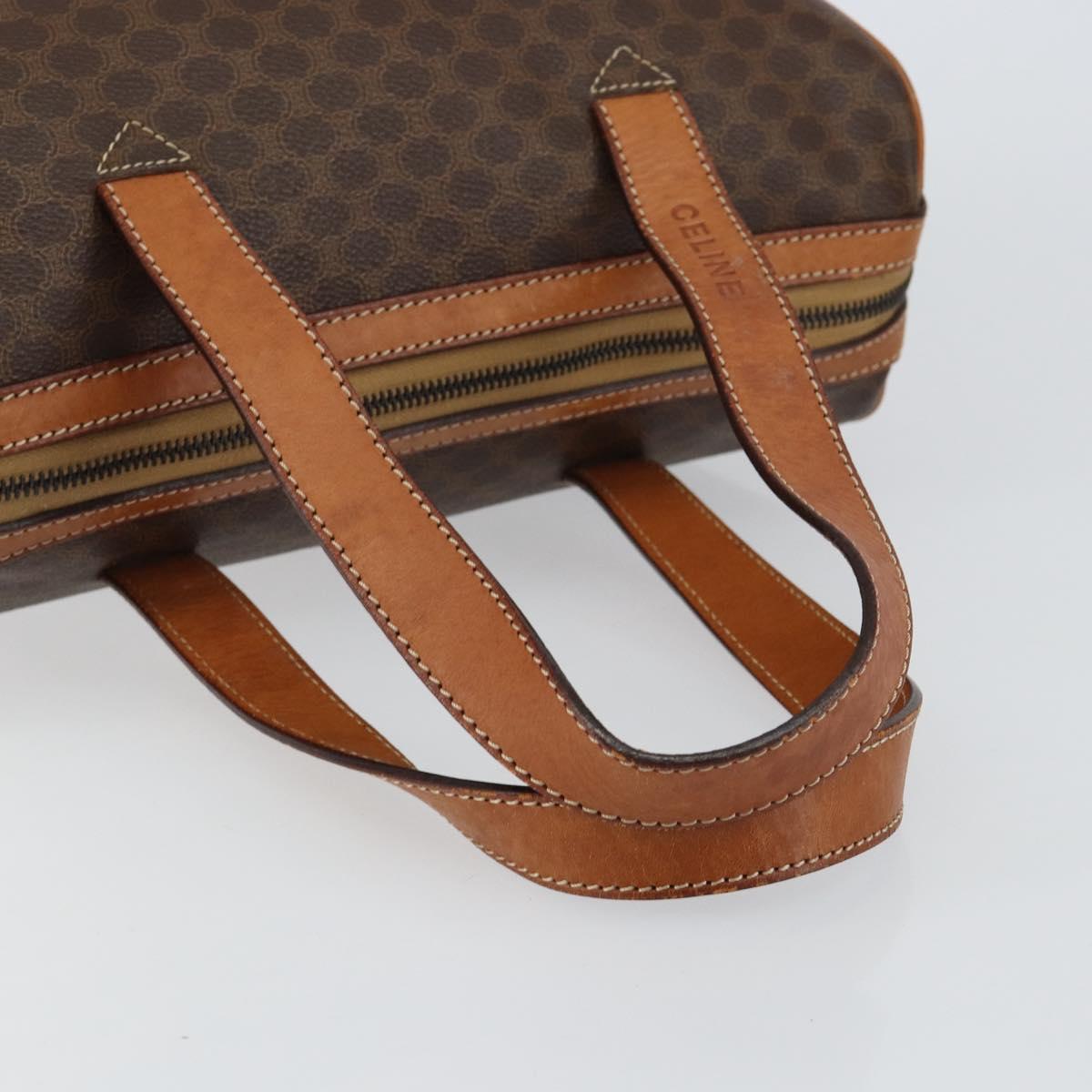 CELINE Macadam Canvas Hand Bag PVC Leather Brown Gold Auth ep11458