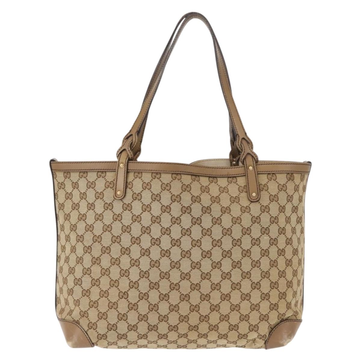 GUCCI GG Canvas Tote Bag Beige Gold 247209 Auth ep11467