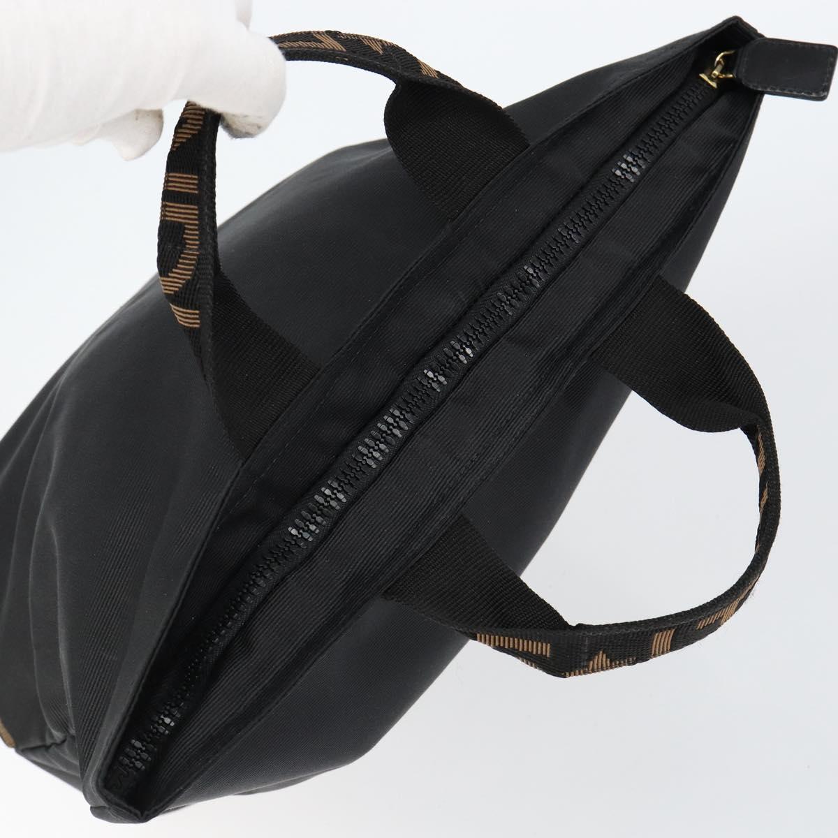 FENDI Hand Bag Nylon Black Gold Auth ep11468