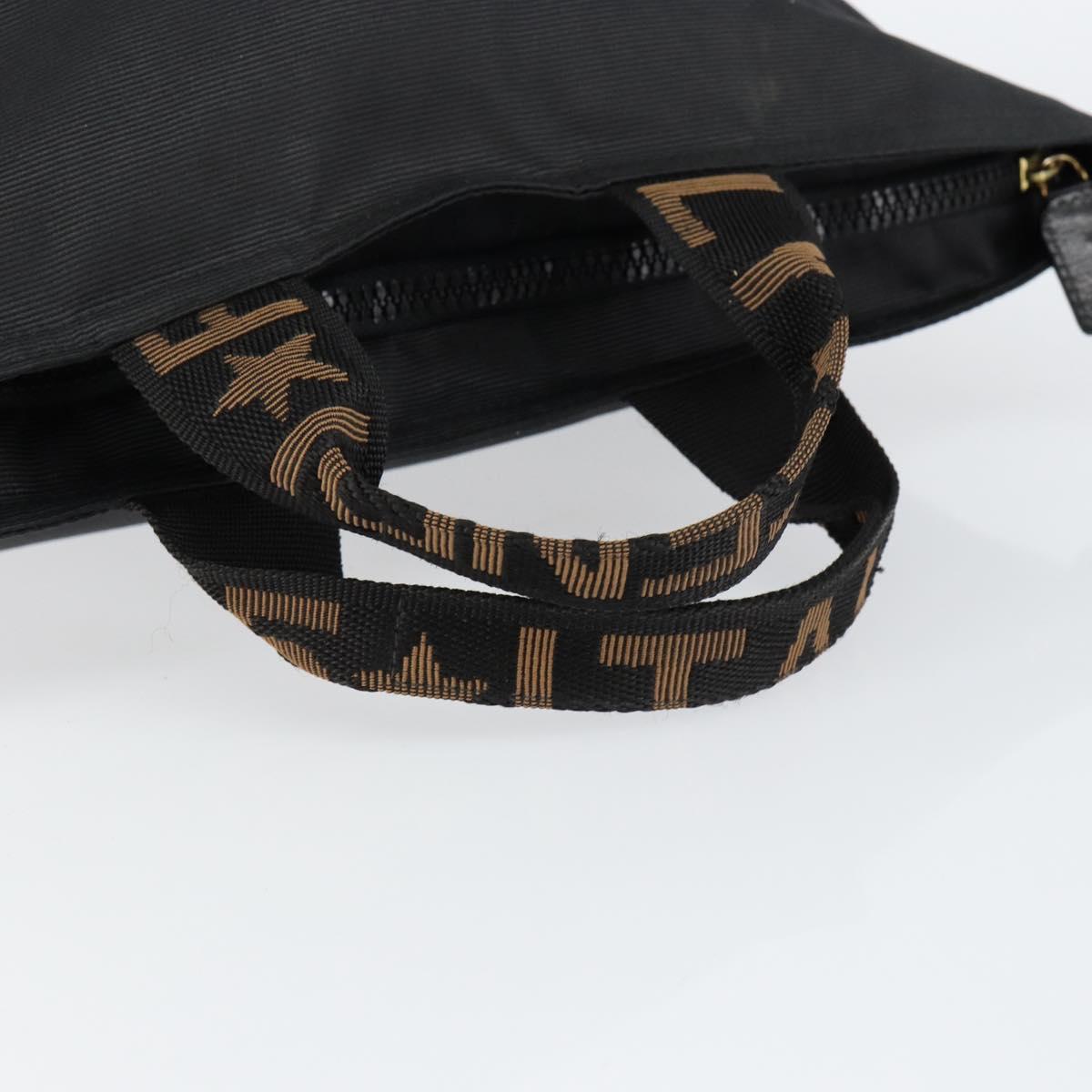 FENDI Hand Bag Nylon Black Gold Auth ep11468