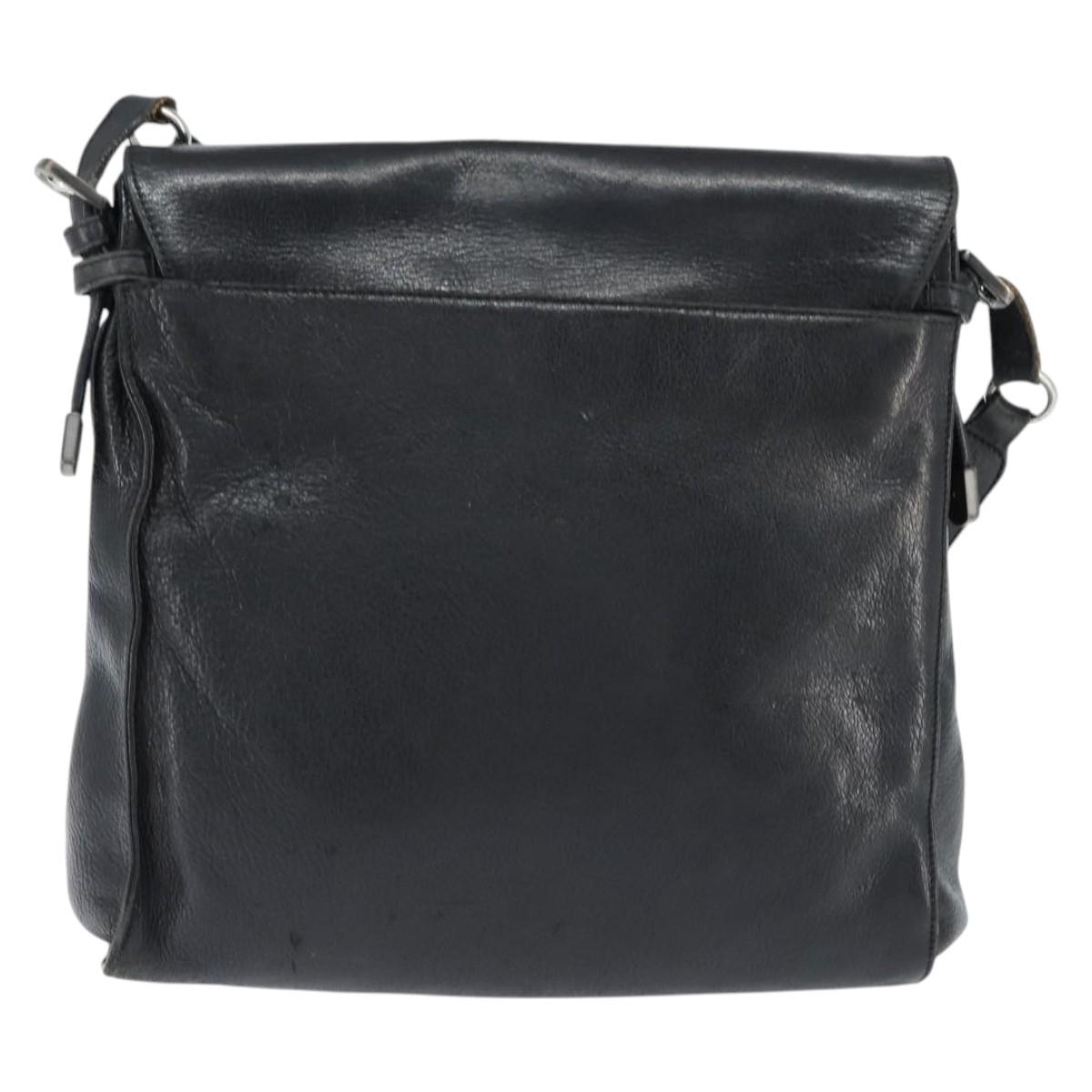 LOEWE Anagram Shoulder Bag Leather Black Gold Auth ep11472