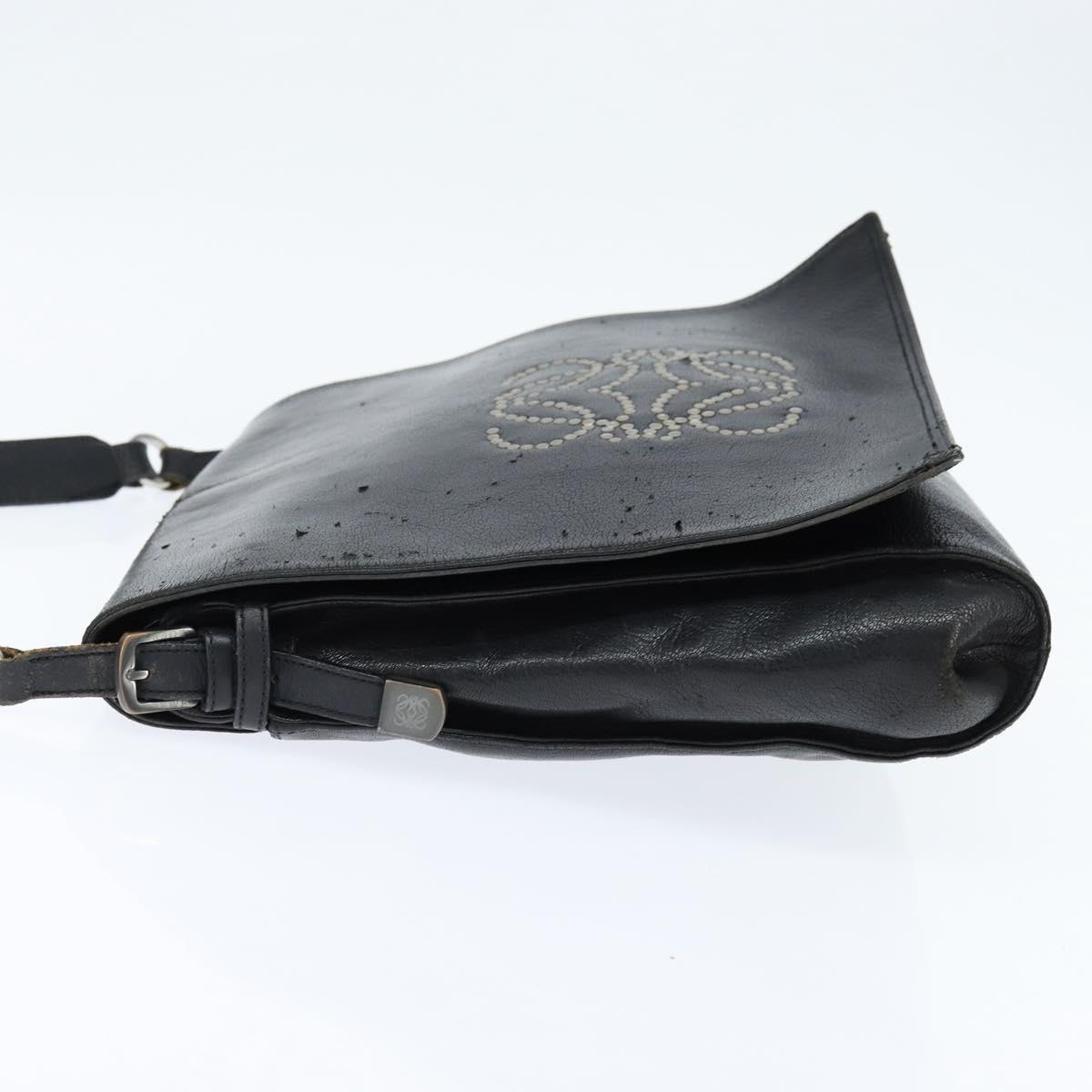 LOEWE Anagram Shoulder Bag Leather Black Gold Auth ep11472