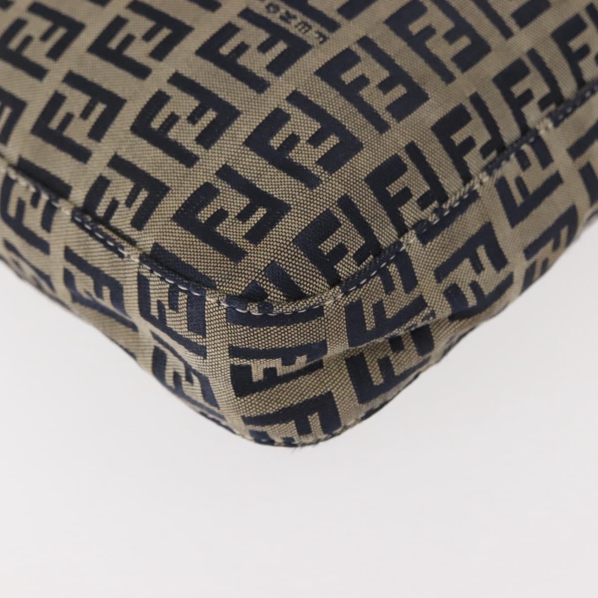 FENDI Zucchino Canvas Mamma Baguette Tote Bag Navy Silver Auth ep11475