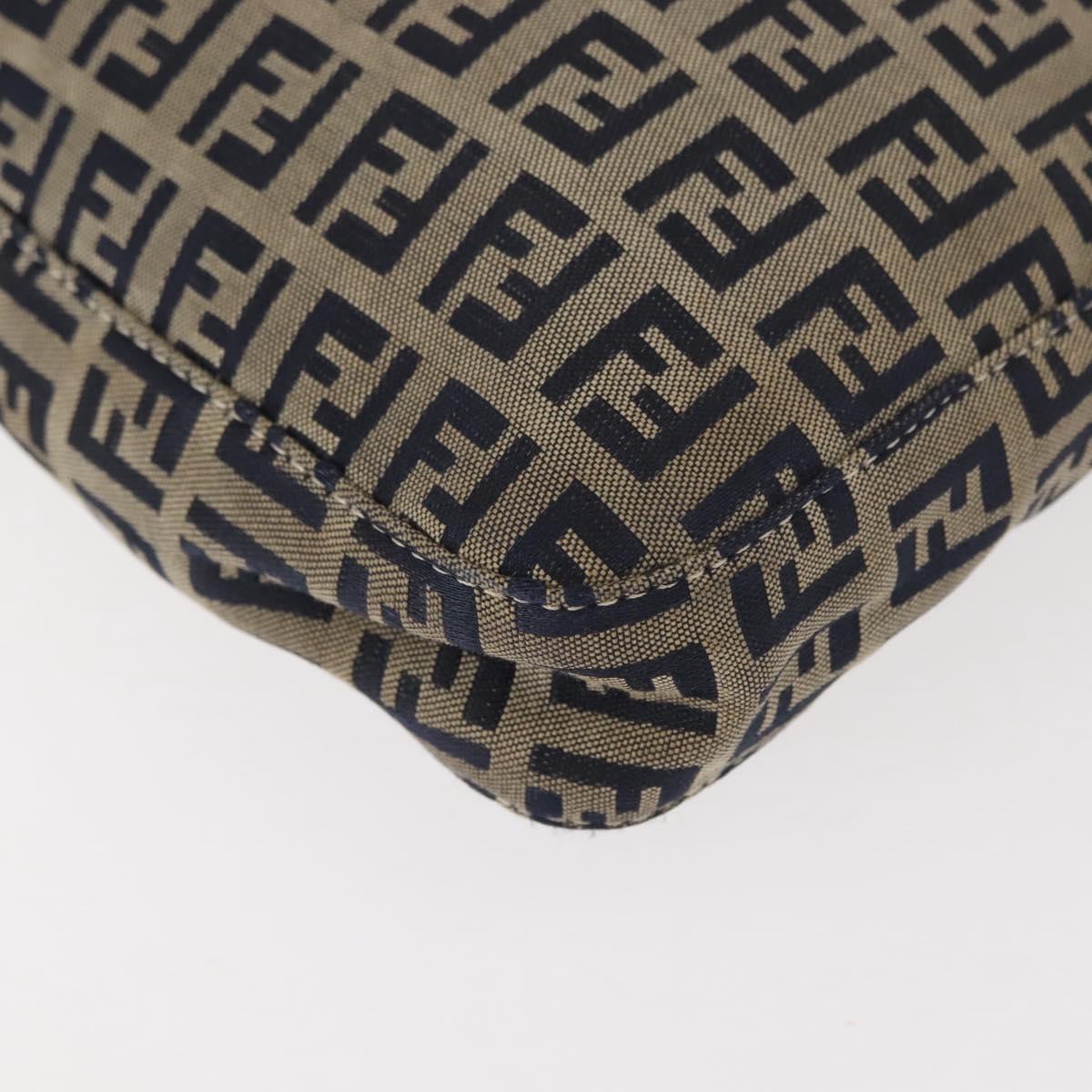 FENDI Zucchino Canvas Mamma Baguette Tote Bag Navy Silver Auth ep11475