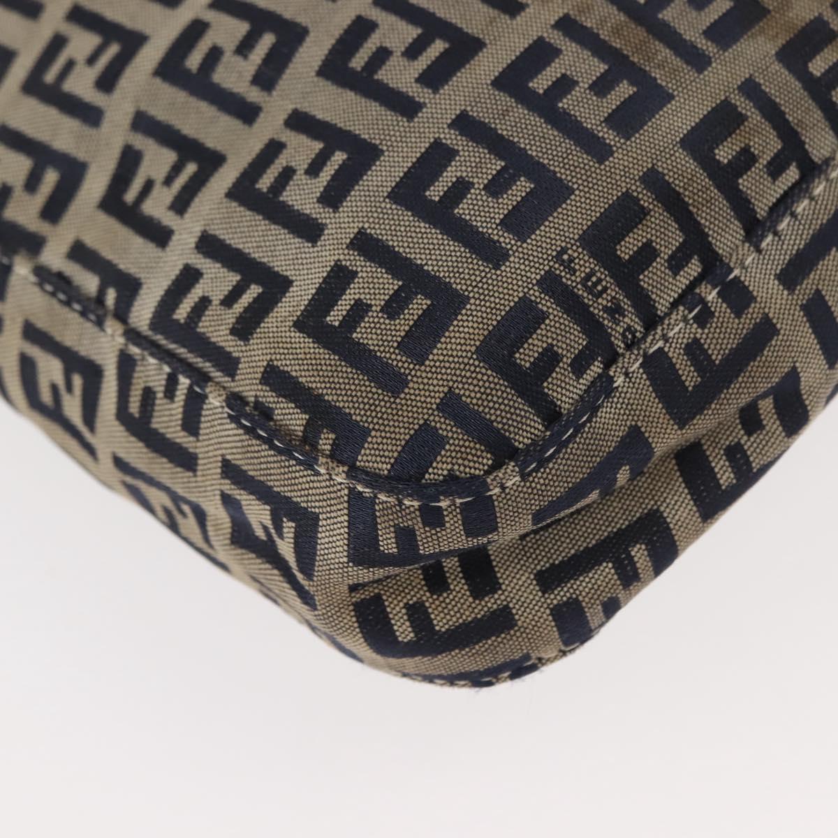 FENDI Zucchino Canvas Mamma Baguette Tote Bag Navy Silver Auth ep11475