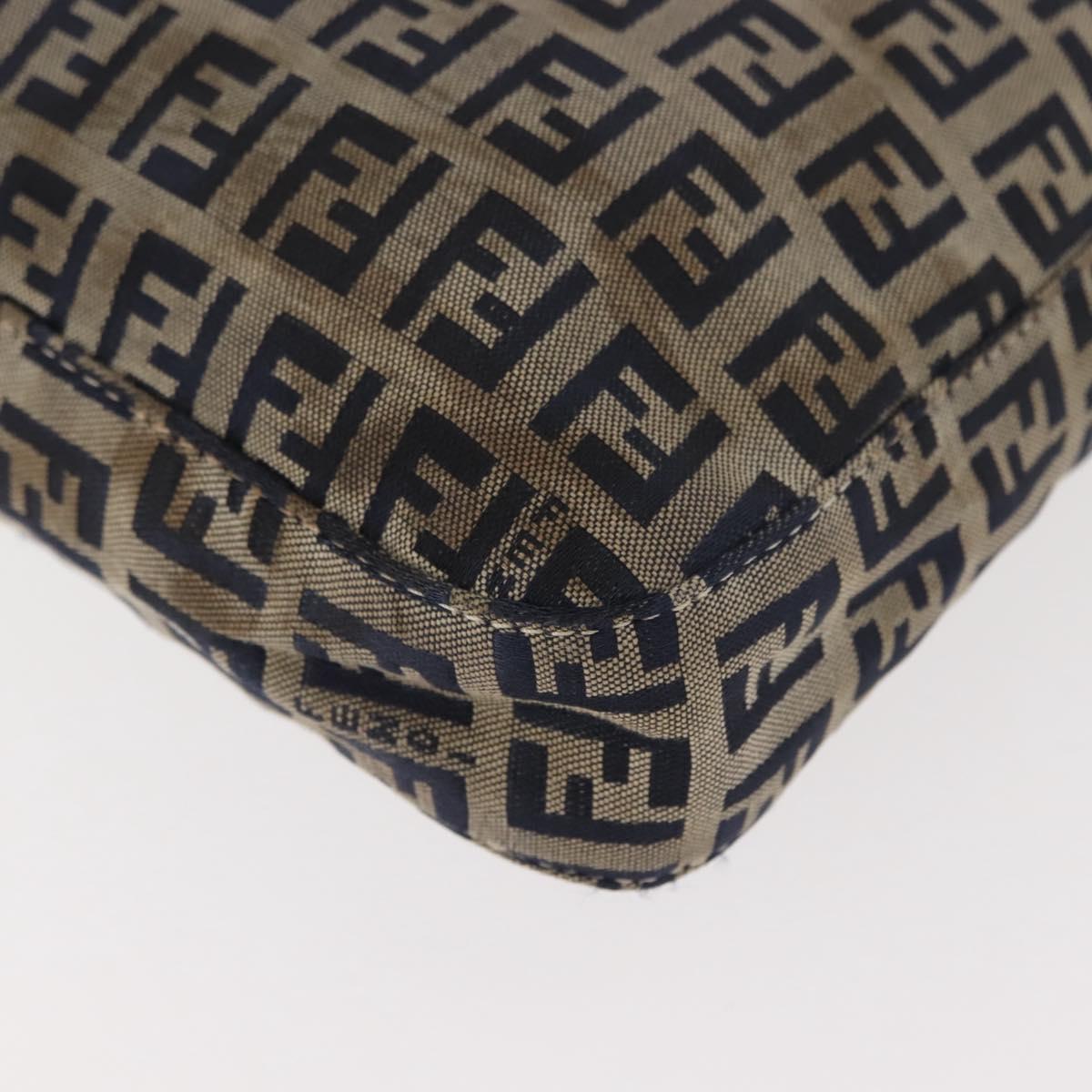 FENDI Zucchino Canvas Mamma Baguette Tote Bag Navy Silver Auth ep11475