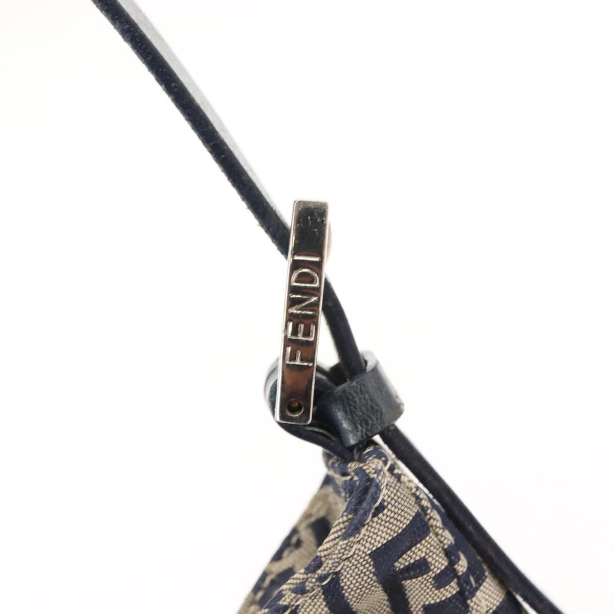 FENDI Zucchino Canvas Mamma Baguette Tote Bag Navy Silver Auth ep11475