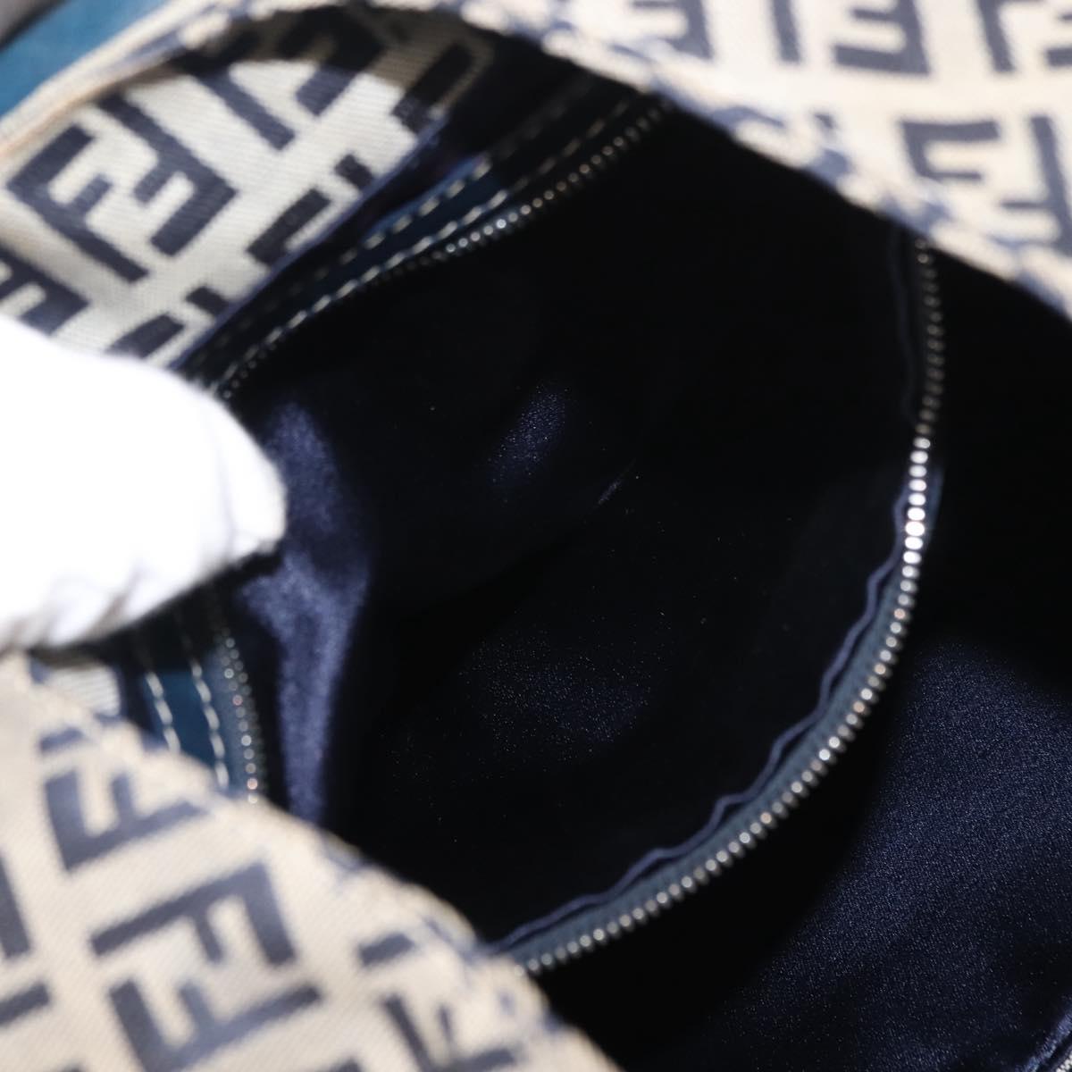 FENDI Zucchino Canvas Mamma Baguette Tote Bag Navy Silver Auth ep11475