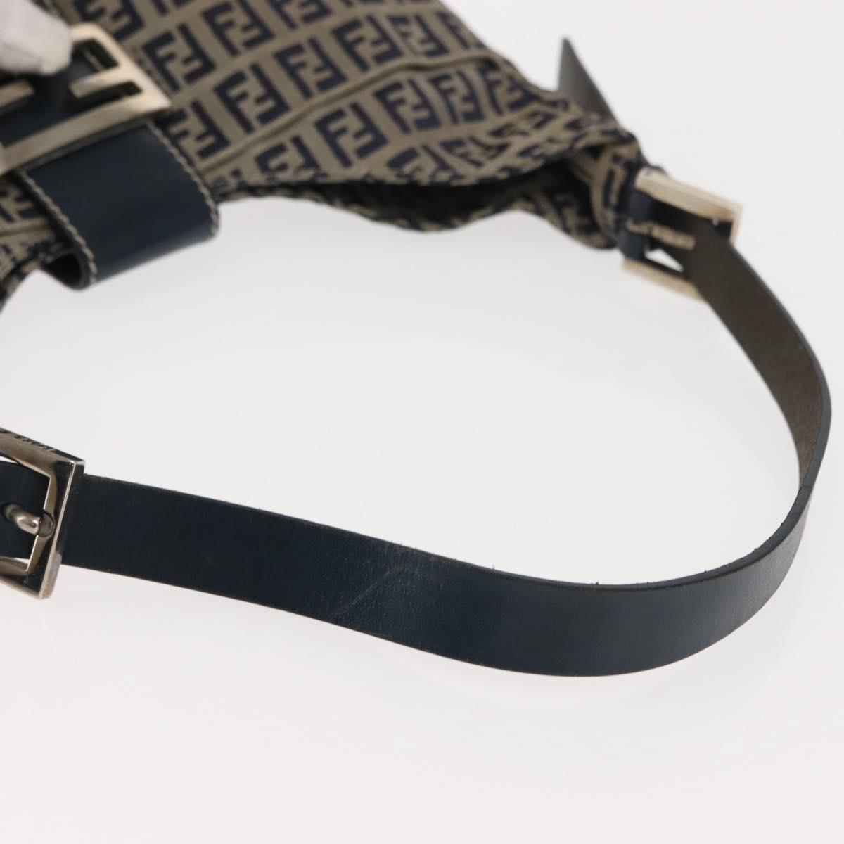 FENDI Zucchino Canvas Mamma Baguette Tote Bag Navy Silver Auth ep11475