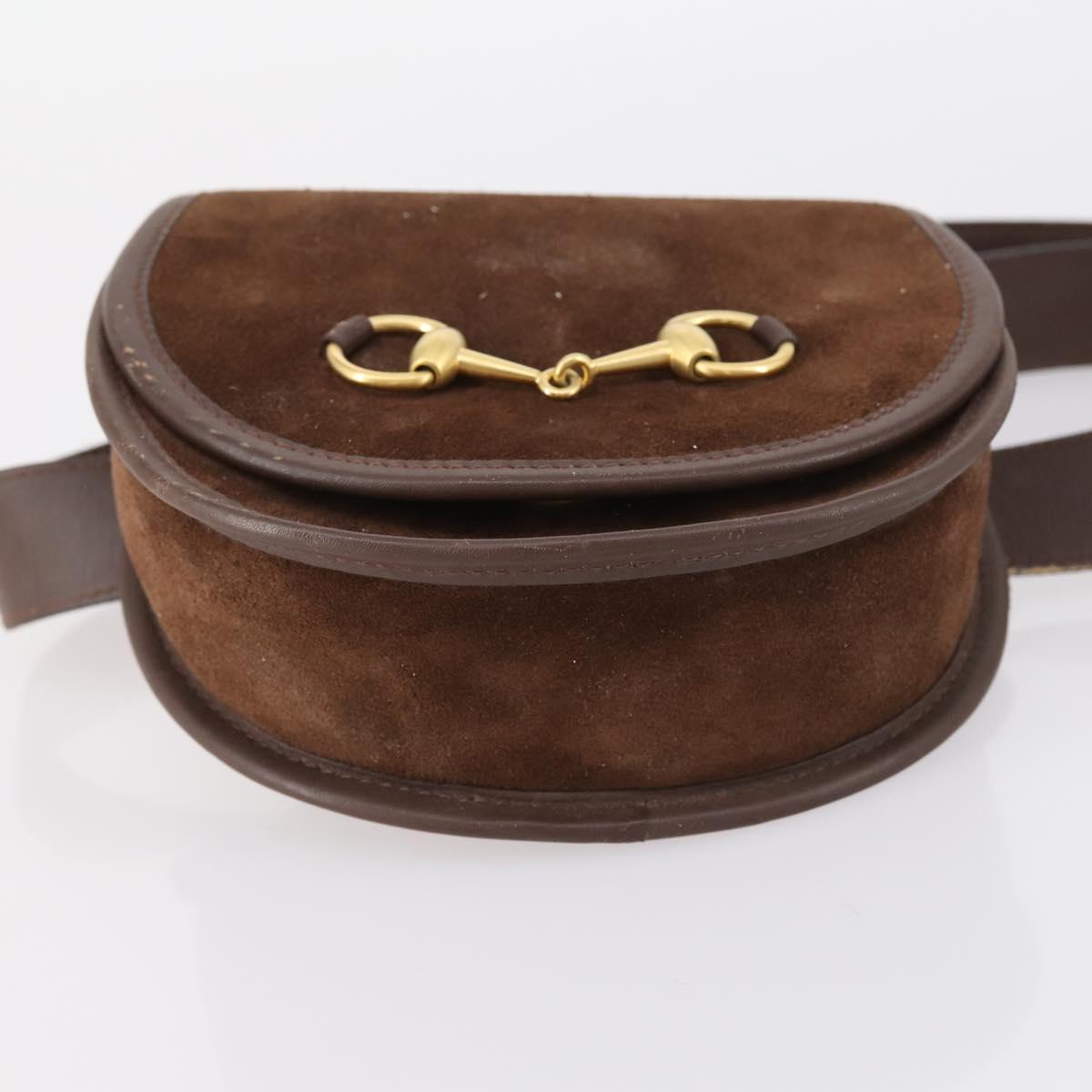 GUCCI Shoulder Bag Suede Brown Gold Auth ep11476