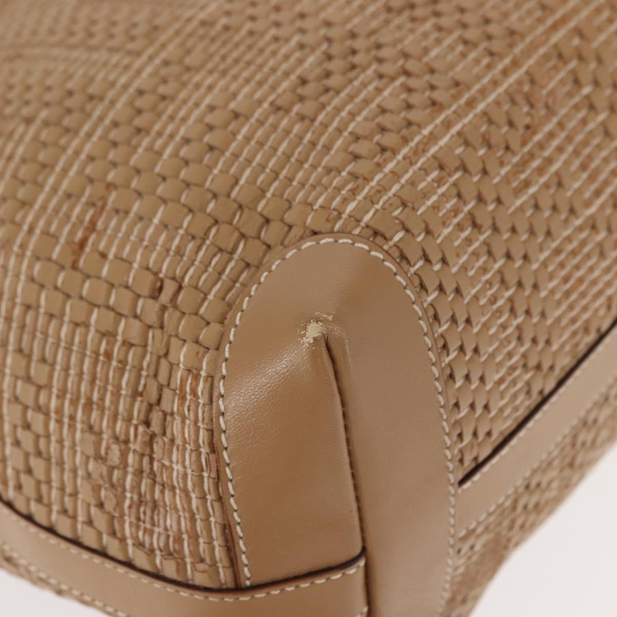 FENDI Tote Bag Leather Beige Gold Auth ep11477