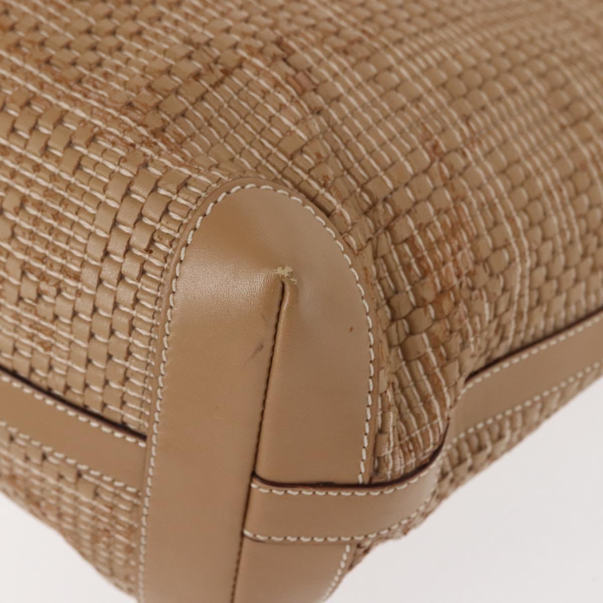 FENDI Tote Bag Leather Beige Gold Auth ep11477