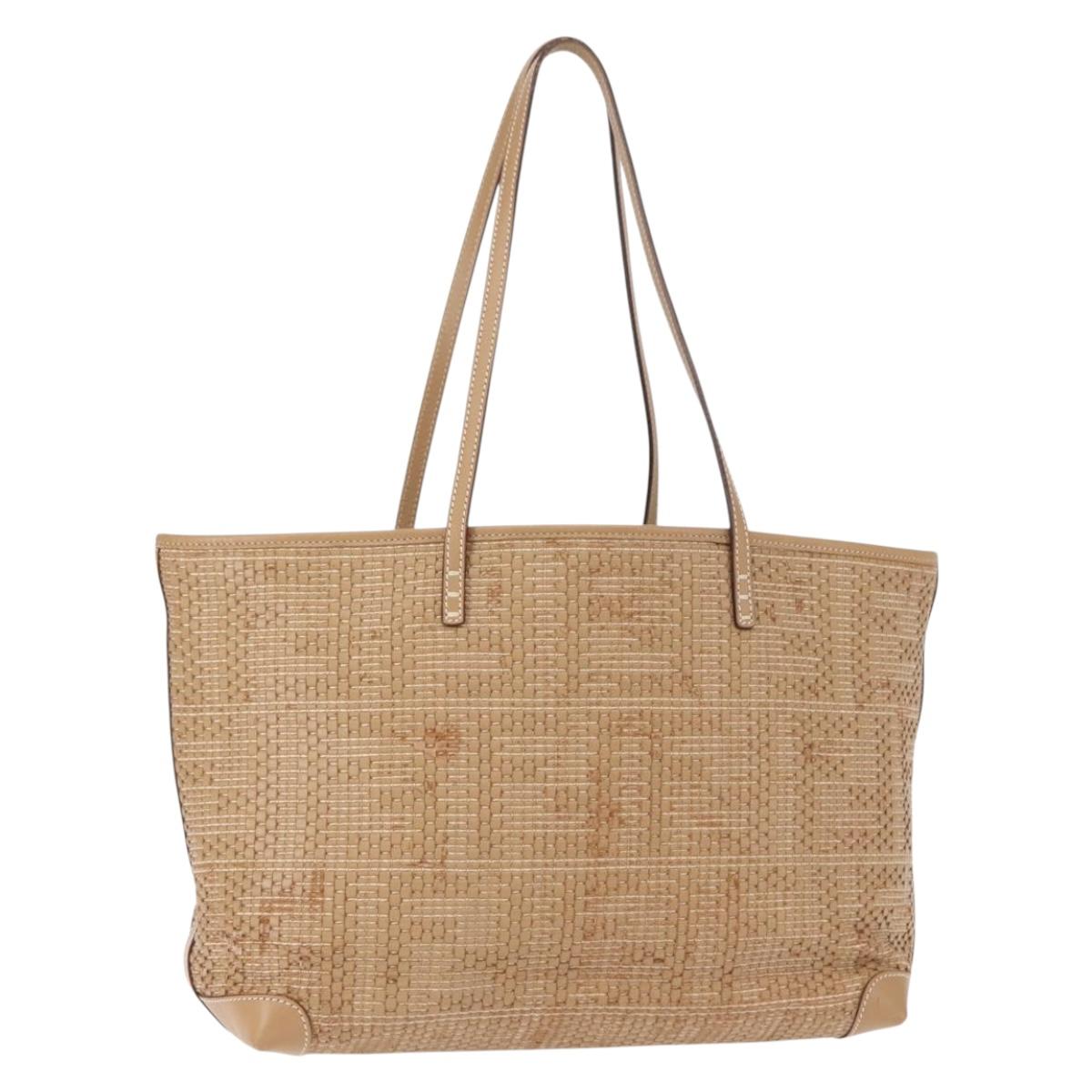FENDI Tote Bag Leather Beige Gold Auth ep11477