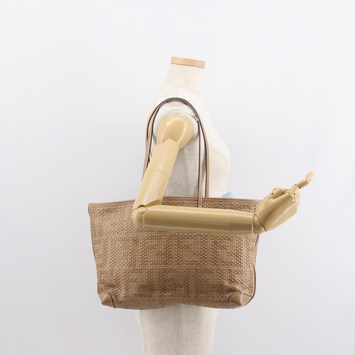 FENDI Tote Bag Leather Beige Gold Auth ep11477