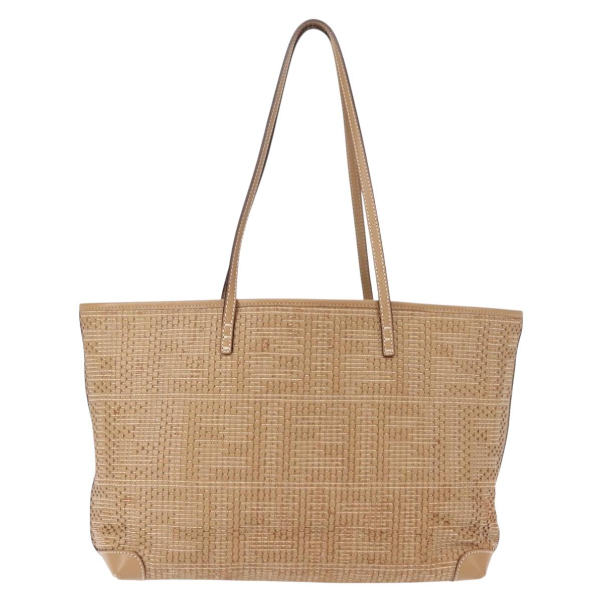FENDI Tote Bag Leather Beige Gold Auth ep11477