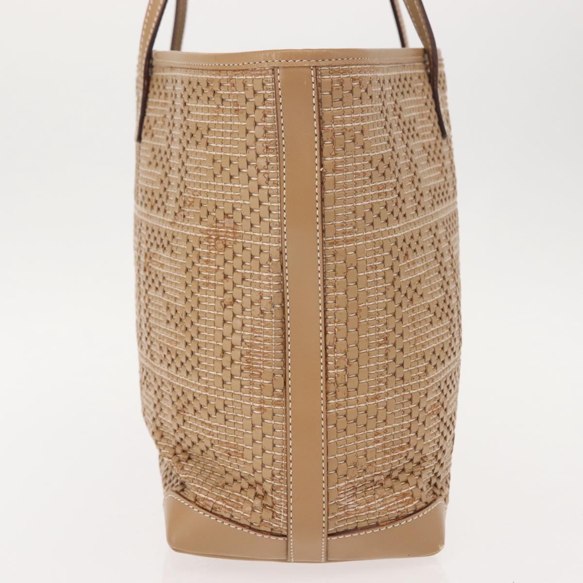 FENDI Tote Bag Leather Beige Gold Auth ep11477