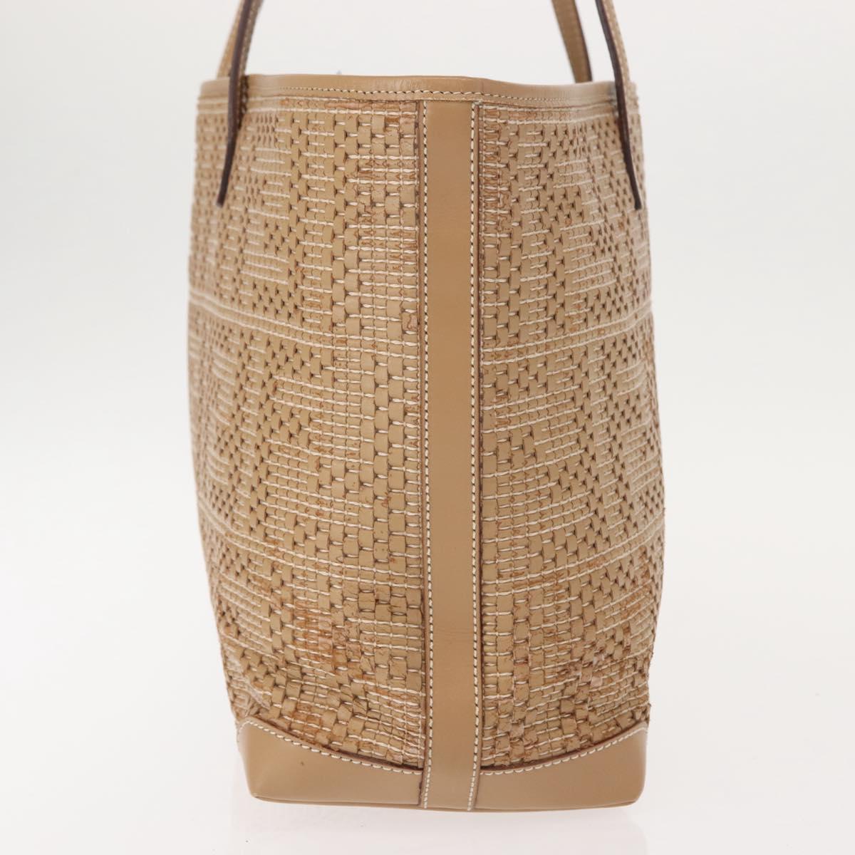 FENDI Tote Bag Leather Beige Gold Auth ep11477