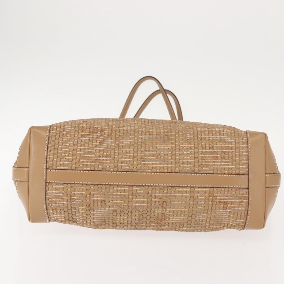 FENDI Tote Bag Leather Beige Gold Auth ep11477