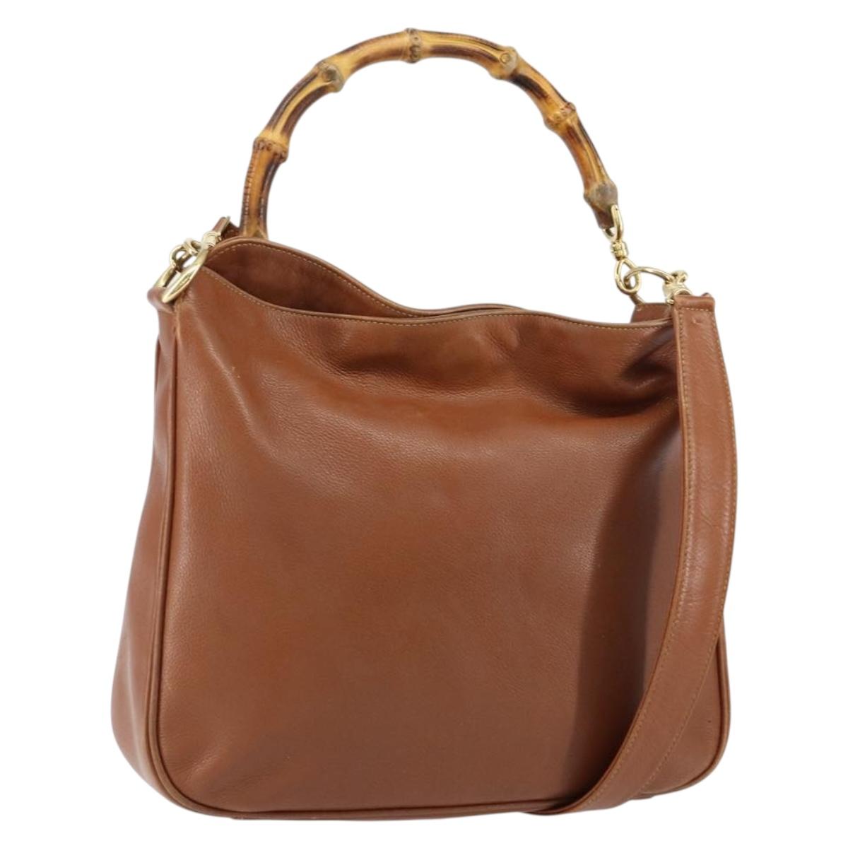 GUCCI Bamboo Hand Bag Leather 2way Brown Gold 001 3444 1638 Auth ep11478