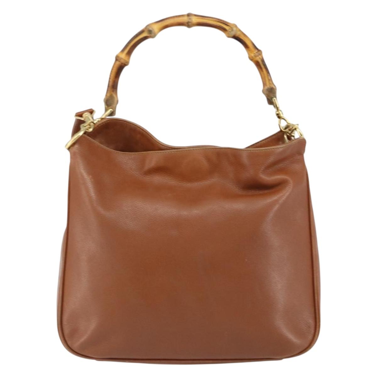 GUCCI Bamboo Hand Bag Leather 2way Brown Gold 001 3444 1638 Auth ep11478