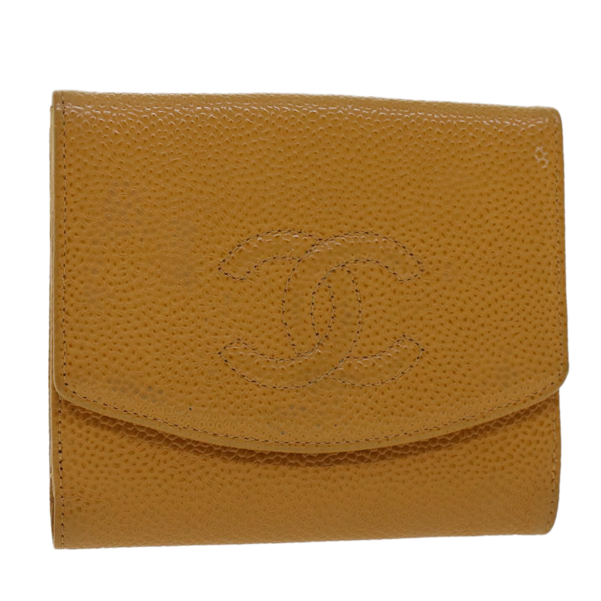 CHANEL Wallet Caviar Skin Yellow CC Auth ep1148