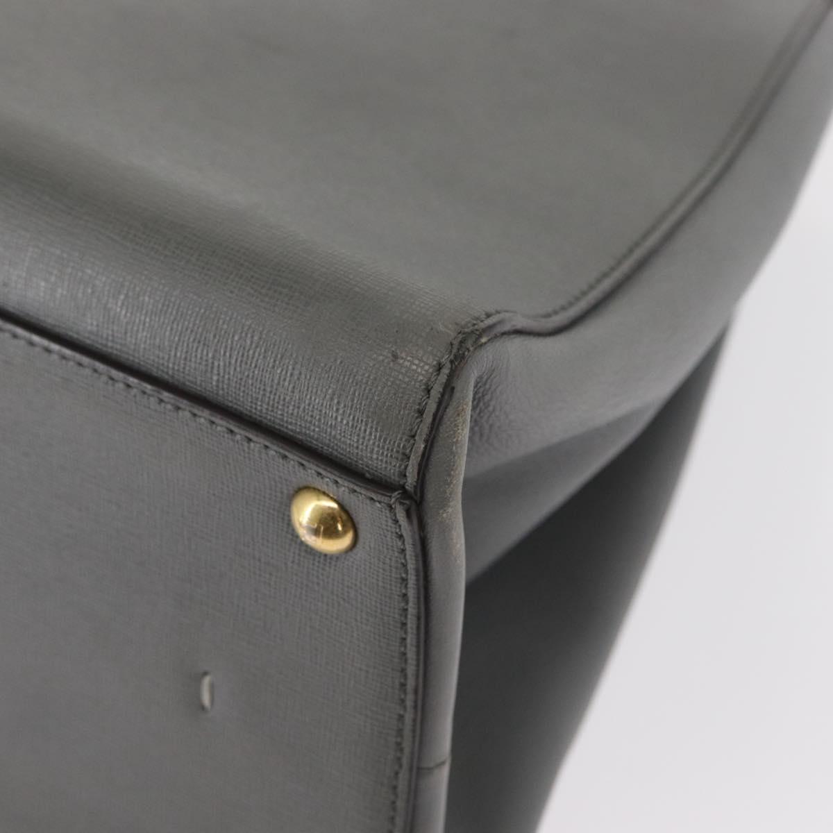 FENDI Trois Jules Hand Bag Leather 2way Gray Gold Auth ep11480