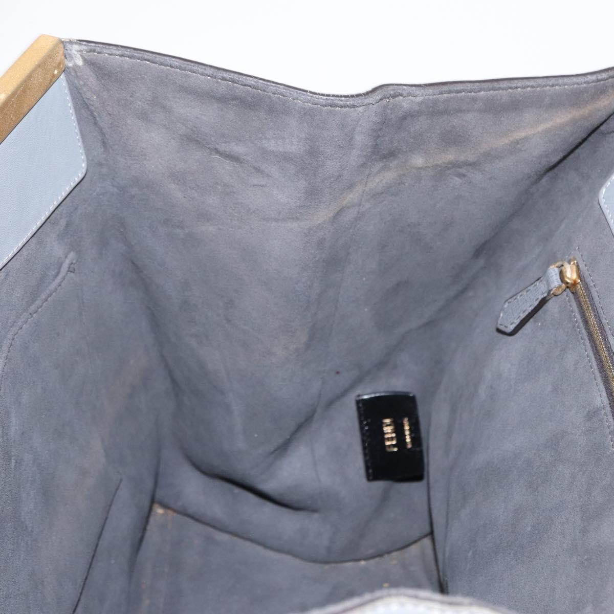 FENDI Trois Jules Hand Bag Leather 2way Gray Gold Auth ep11480