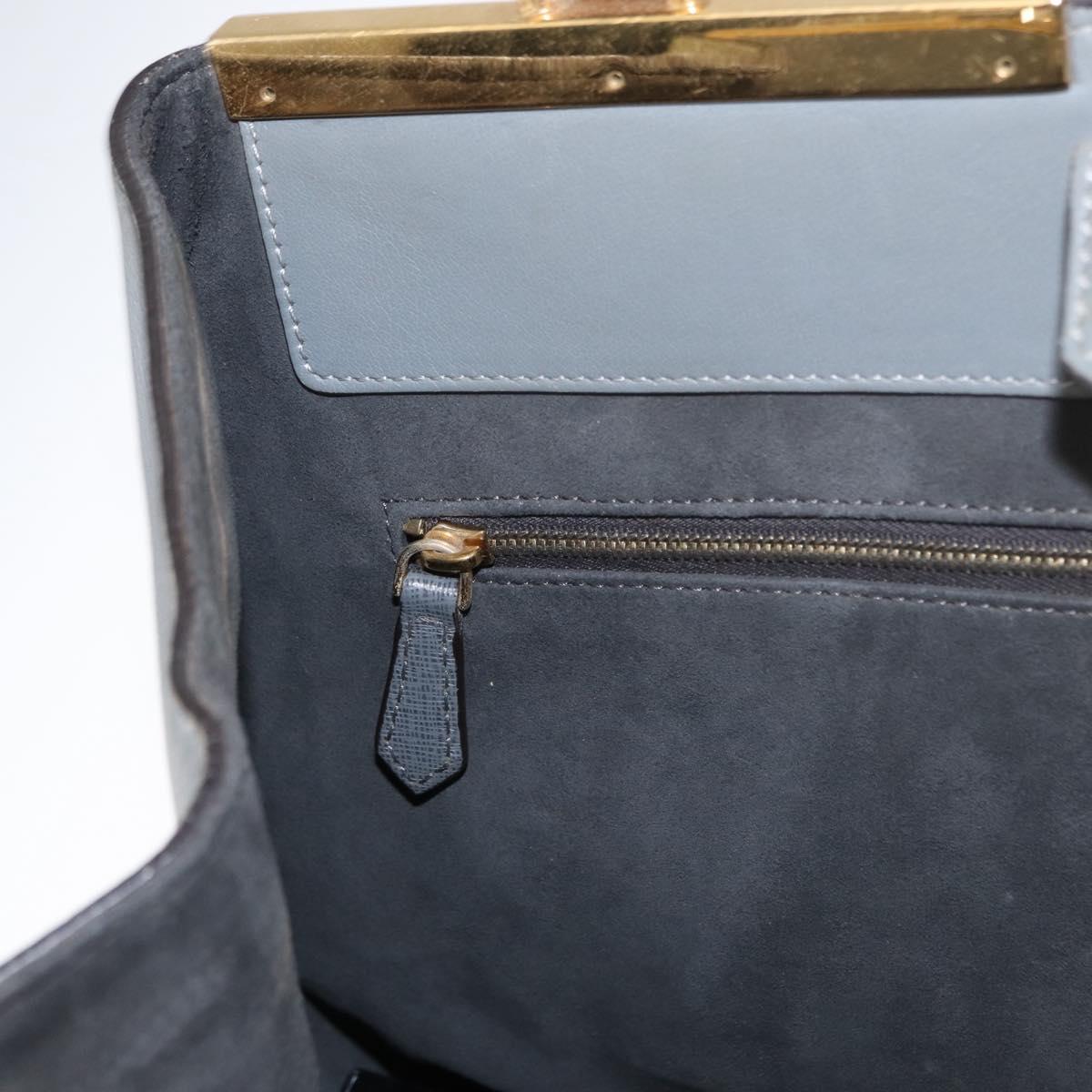 FENDI Trois Jules Hand Bag Leather 2way Gray Gold Auth ep11480