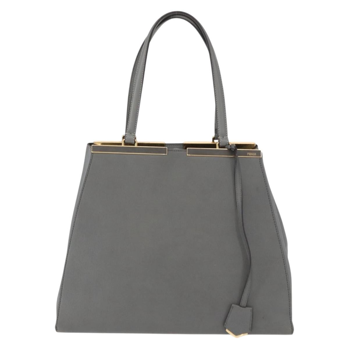 FENDI Trois Jules Hand Bag Leather 2way Gray Gold Auth ep11480