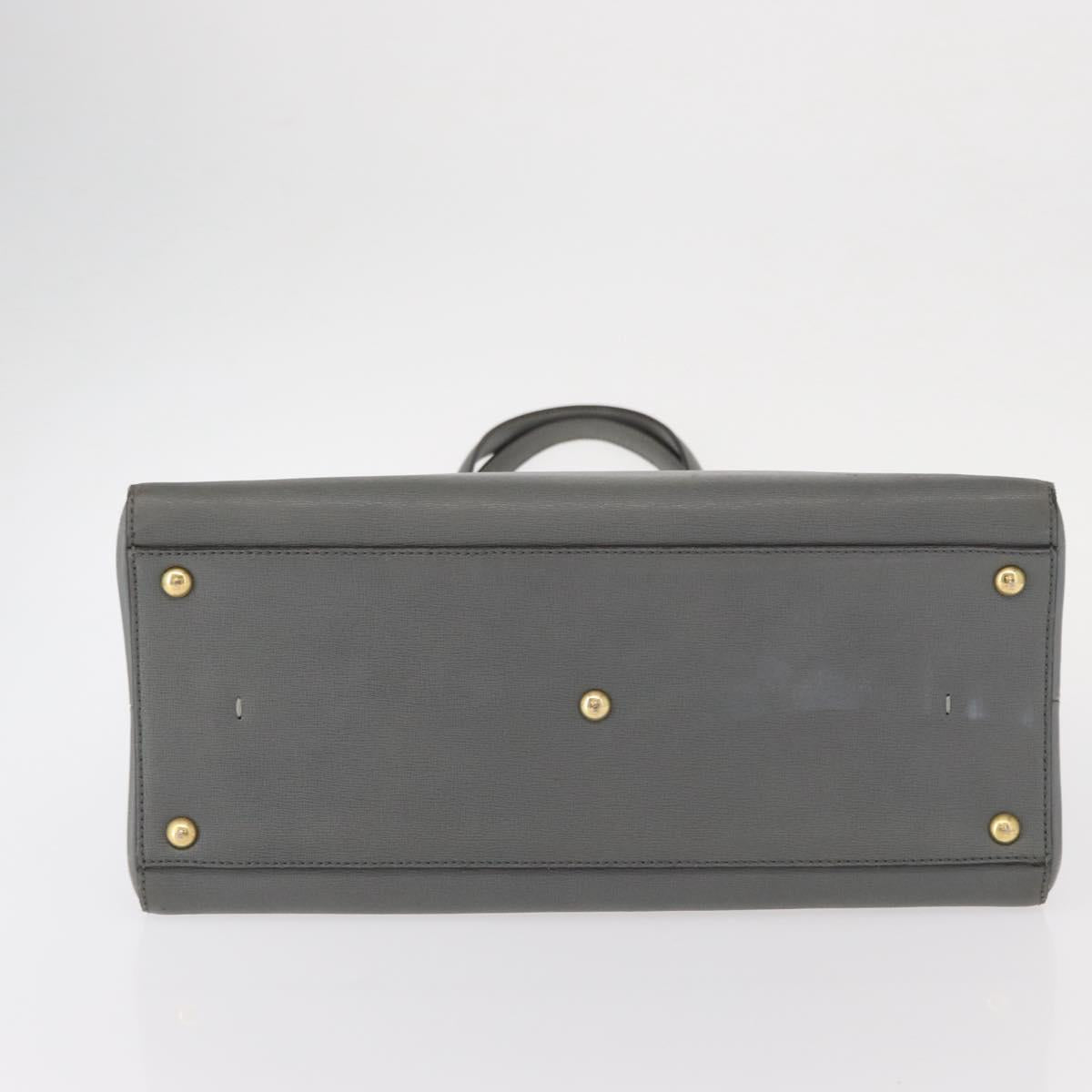 FENDI Trois Jules Hand Bag Leather 2way Gray Gold Auth ep11480