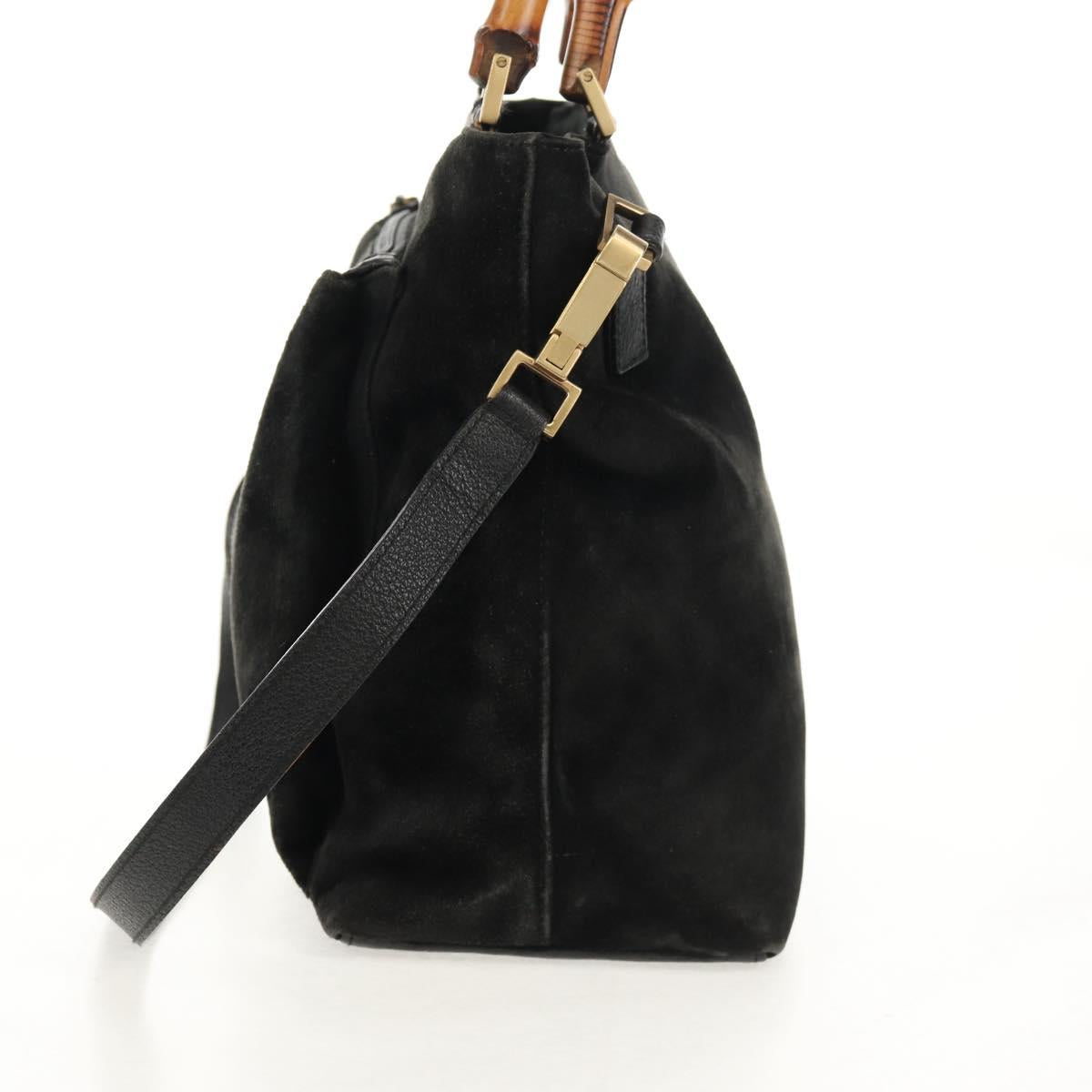 GUCCI Bamboo Hand Bag Suede 2way Black 002 2058 0508 0 Auth ep11483