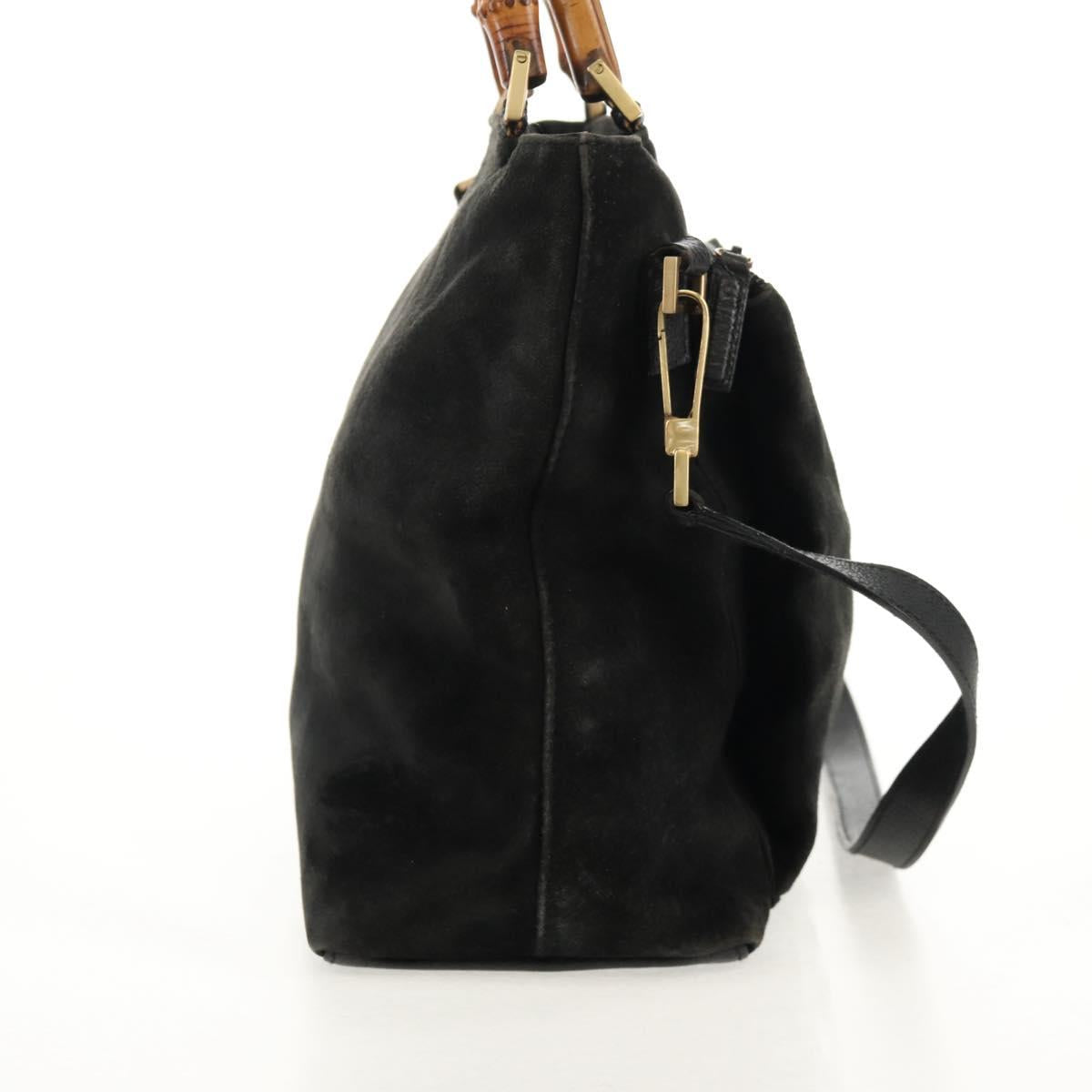 GUCCI Bamboo Hand Bag Suede 2way Black 002 2058 0508 0 Auth ep11483