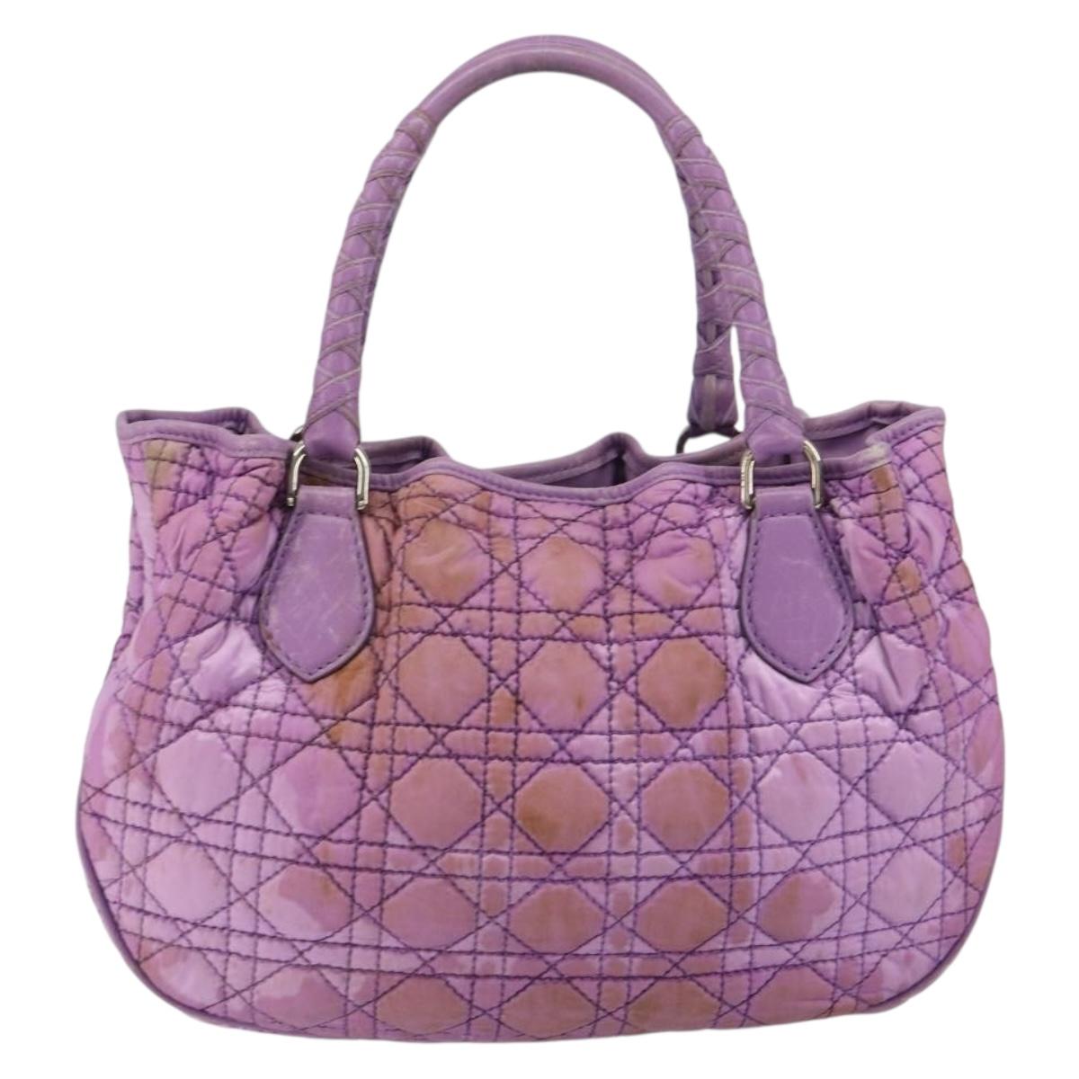 Christian Dior Canage Hand Bag Nylon Leather Purple Silver Auth ep11484