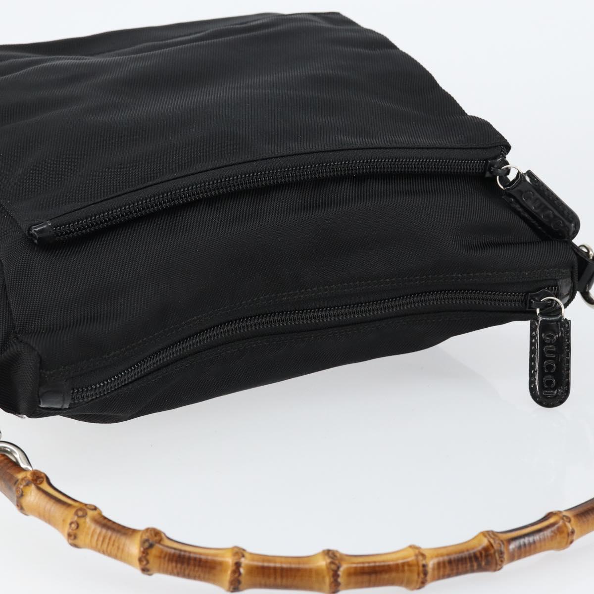 GUCCI Bamboo Hand Bag Nylon Leather Black Silver 000 2404 0509 Auth ep11486