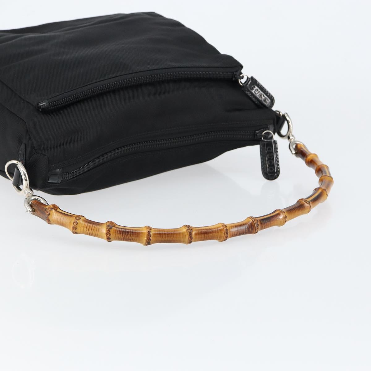 GUCCI Bamboo Hand Bag Nylon Leather Black Silver 000 2404 0509 Auth ep11486