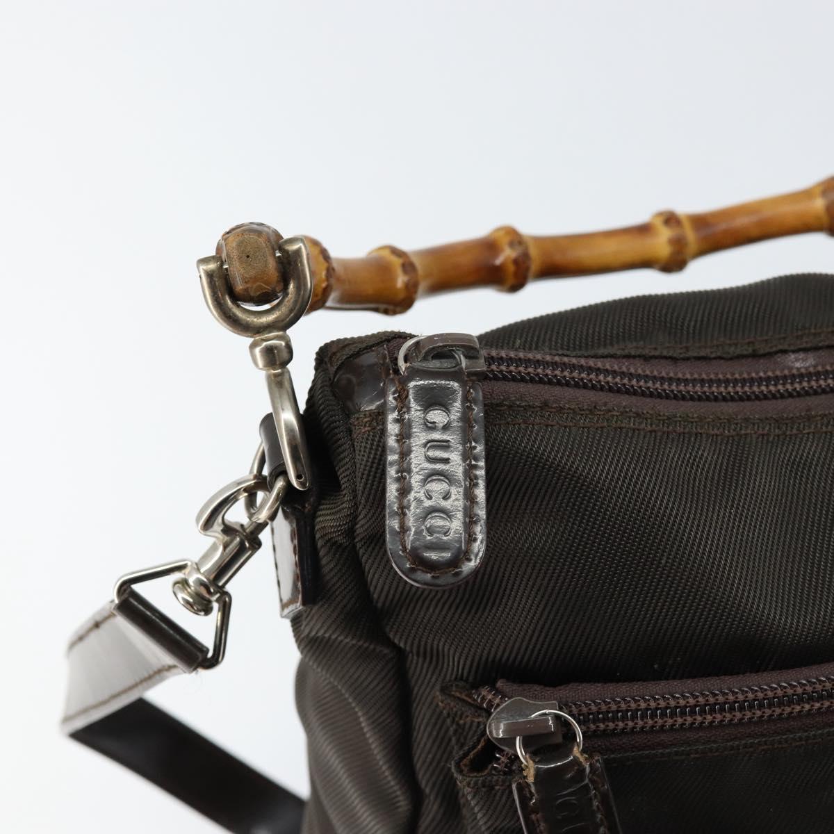 GUCCI Bamboo Hand Bag Nylon 2way Brown Silver 000 2404 0509 Auth ep11487