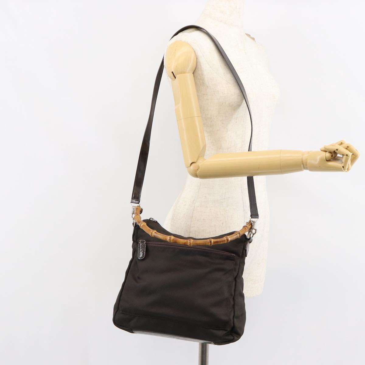 GUCCI Bamboo Hand Bag Nylon 2way Brown Silver 000 2404 0509 Auth ep11487