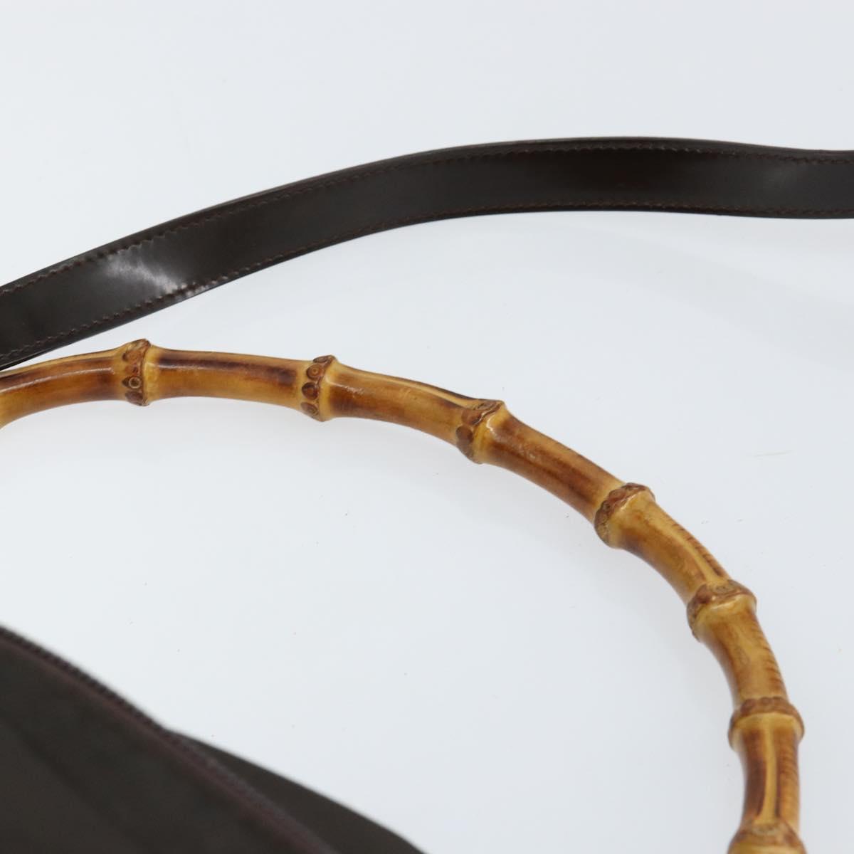 GUCCI Bamboo Hand Bag Nylon 2way Brown Silver 000 2404 0509 Auth ep11487