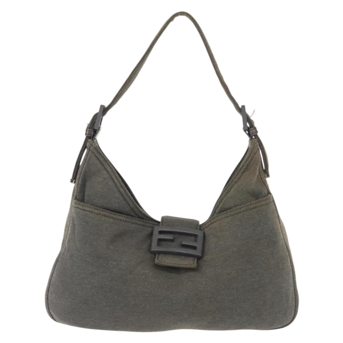 FENDI Mamma Baguette Shoulder Bag cotton Gray Auth ep11488