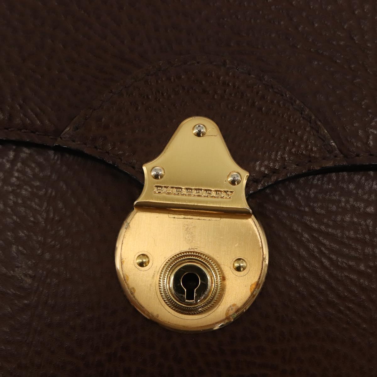 BURBERRY Clutch Bag Leather Brown Gold Auth ep11492