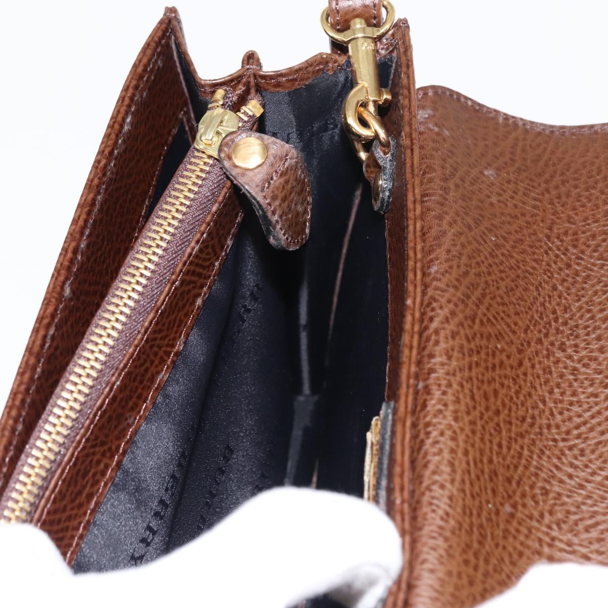 BURBERRY Clutch Bag Leather Brown Gold Auth ep11492