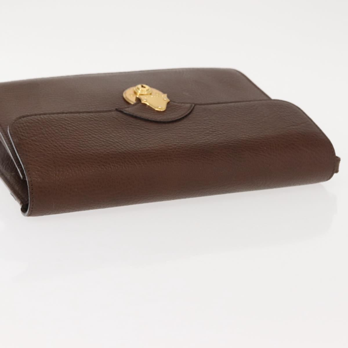 BURBERRY Clutch Bag Leather Brown Gold Auth ep11492