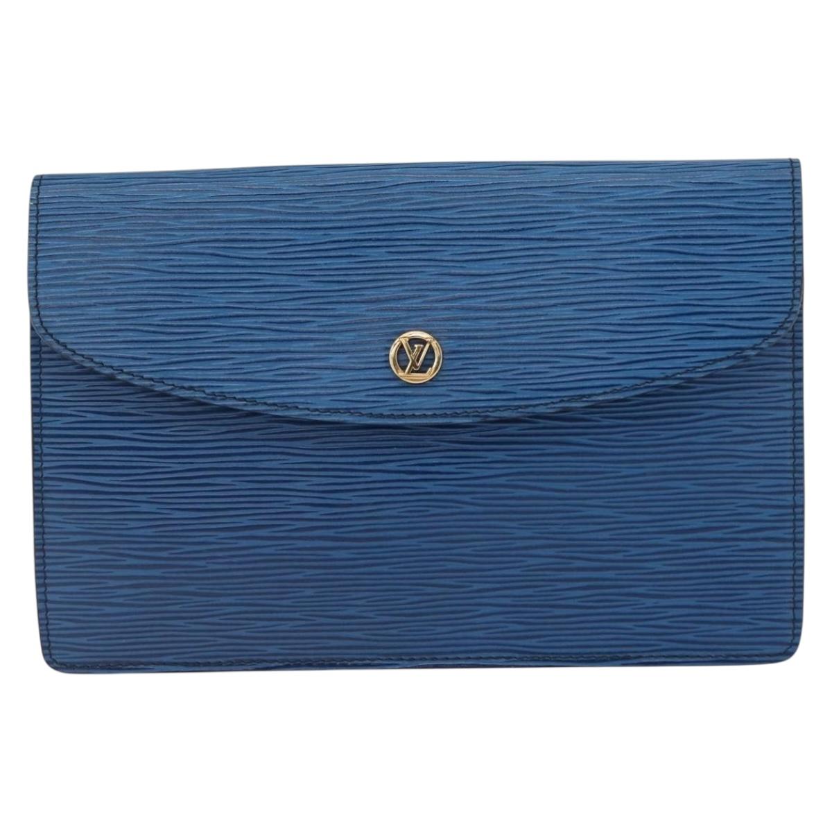 LOUIS VUITTON Epi Montaigne 23 Clutch Bag Blue M52665 LV Auth ep11494