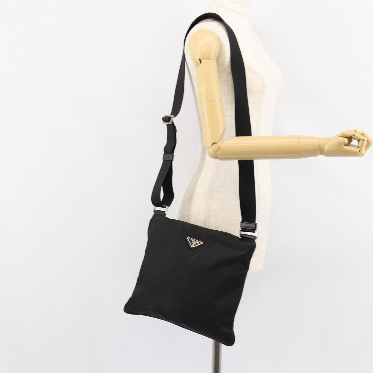 PRADA Shoulder Bag Nylon Black Silver Auth ep11496