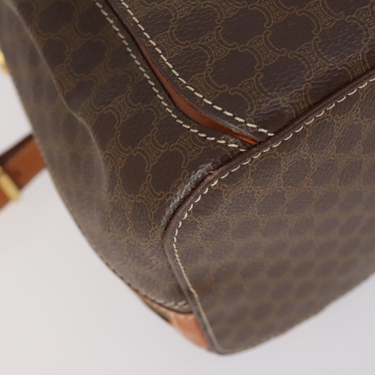 CELINE Macadam Canvas Backpack PVC Leather Brown Gold Auth ep11505