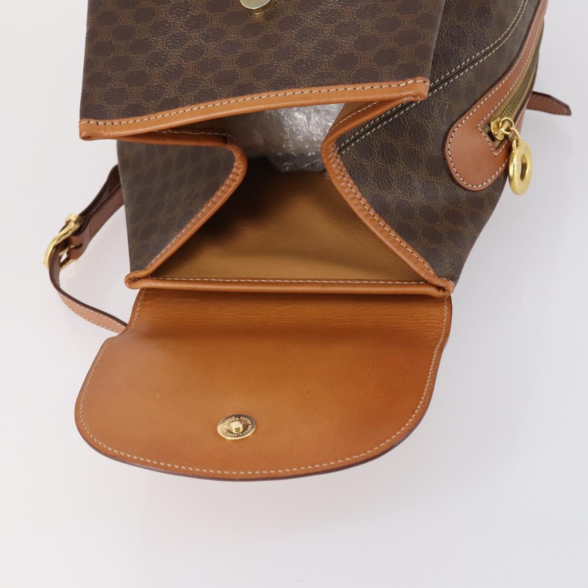 CELINE Macadam Canvas Backpack PVC Leather Brown Gold Auth ep11505