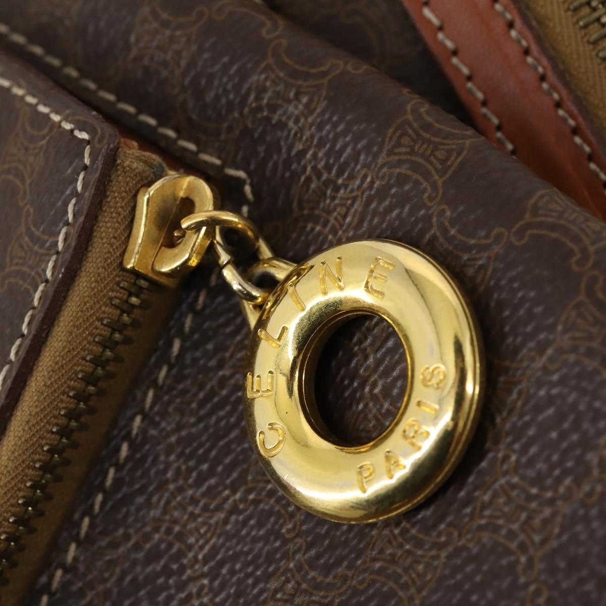 CELINE Macadam Canvas Backpack PVC Leather Brown Gold Auth ep11505