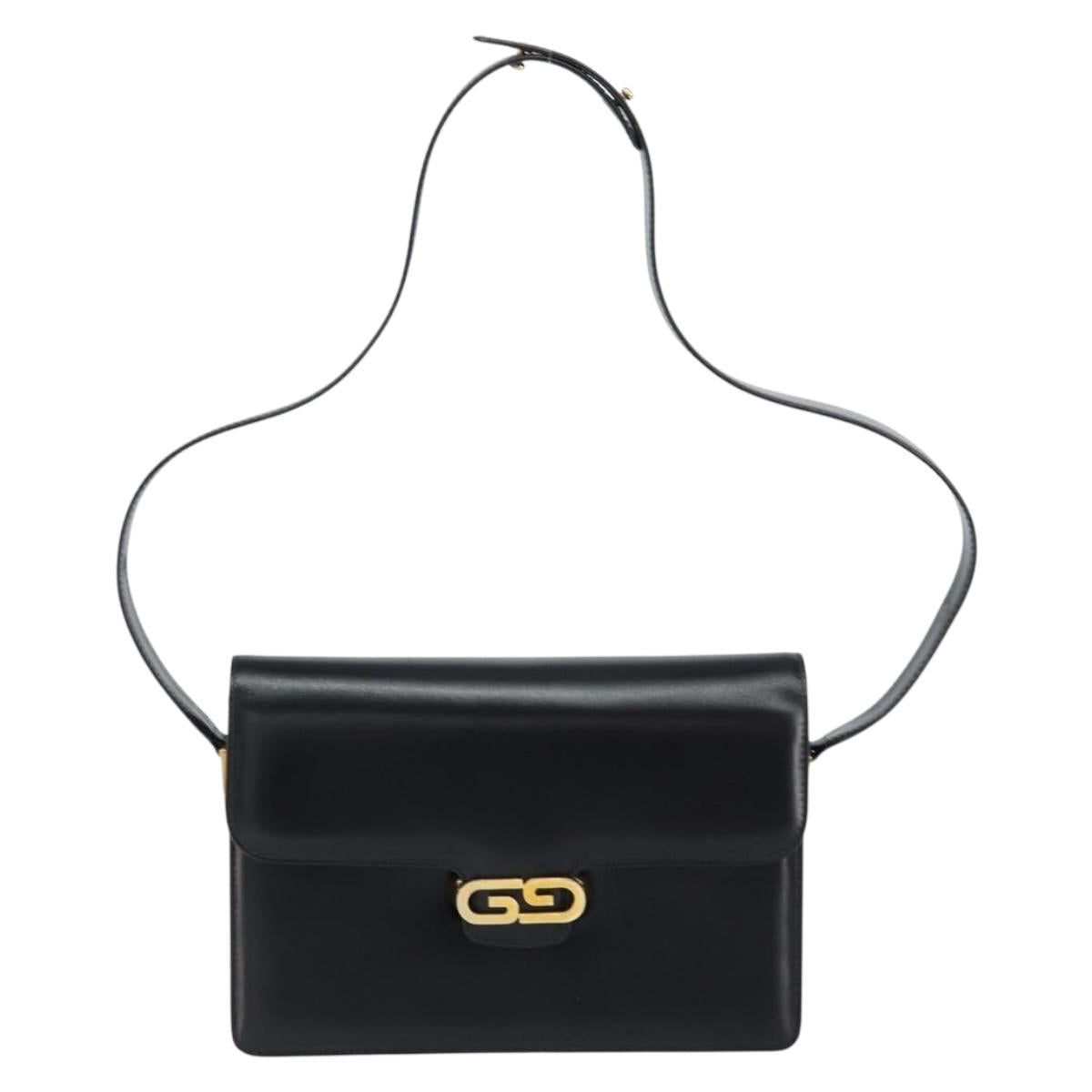GUCCI Shoulder Bag Leather Black Gold Auth ep11506