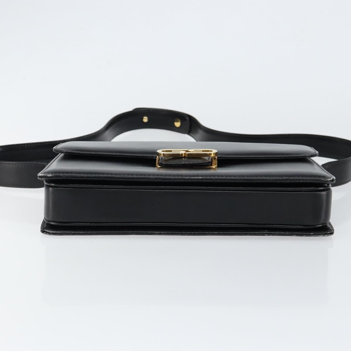 GUCCI Shoulder Bag Leather Black Gold Auth ep11506